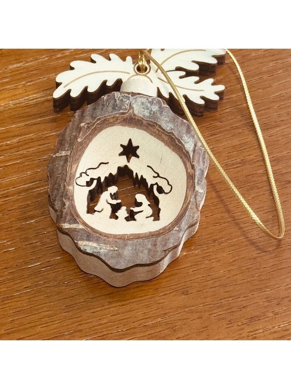 Source Unknown Wooden Nativity Ornament with Gold Accents